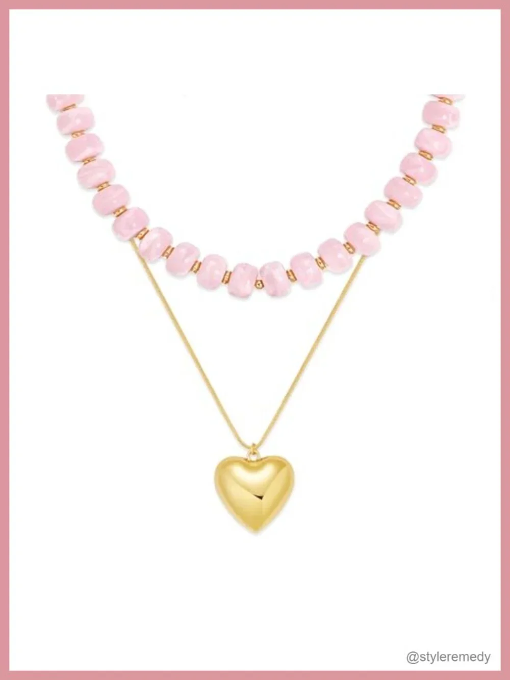Chunky Heart Pendant Necklace with Acrylic Beaded Chain